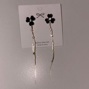 Elegant Black and Gold Floral Earrings